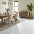 Monument White 17x17 Ceramic Tile 18x18 — Dining Room floor