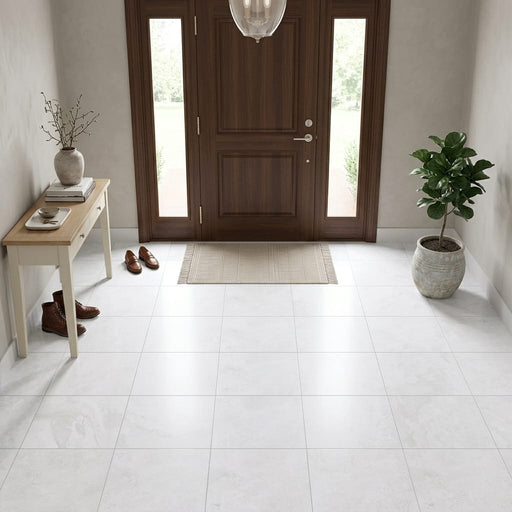 Monument White 17x17 Ceramic Tile 18x18 — Foyer floor