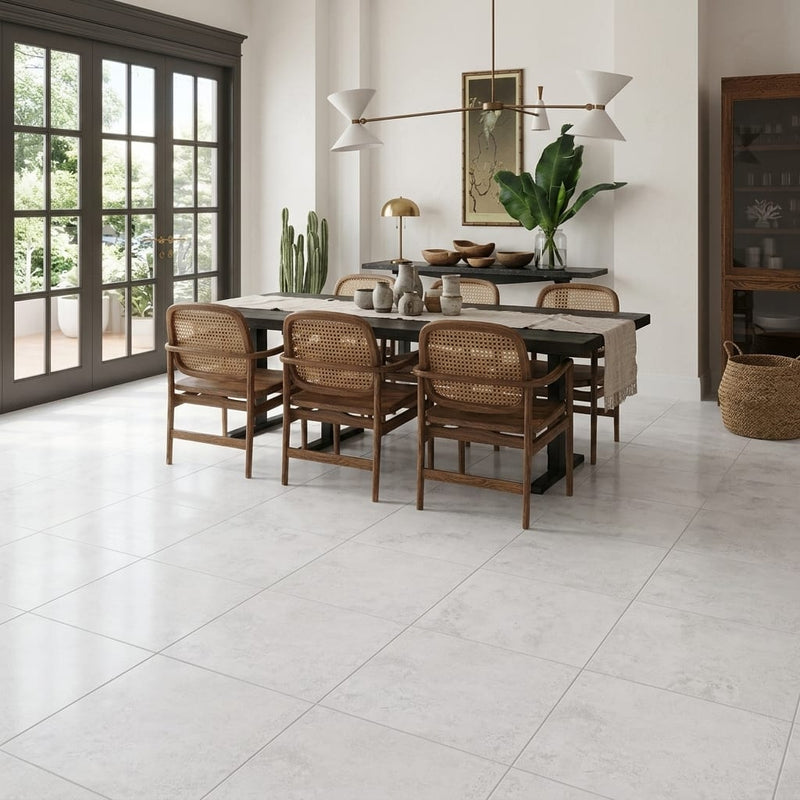Monument White 17x17 Ceramic Tile 18x18 — Living Room floor