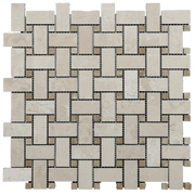 12x12 Mesh Sandy Beige Basketweave Polished Veined Marble Mosaic