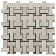 12x12 Mesh Sandy Beige Basketweave Polished Veined Marble Mosaic