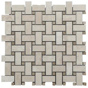 12x12 Mesh Sandy Beige Basketweave Polished Veined Marble Mosaic