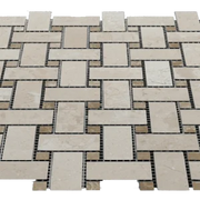 12x12 Mesh Sandy Beige Basketweave Polished Veined Marble Mosaic