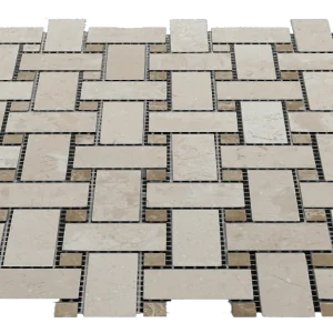 12x12 Mesh Sandy Beige Basketweave Polished Veined Marble Mosaic