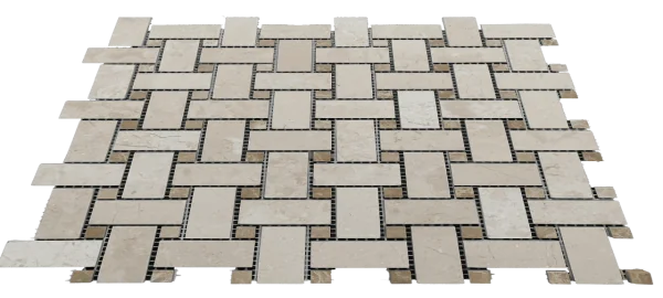 12x12 Mesh Sandy Beige Basketweave Polished Veined Marble Mosaic
