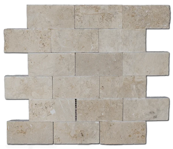 12x12 Mesh Splitface Ivory 2x4 Brick Textured Travertine Mosaic