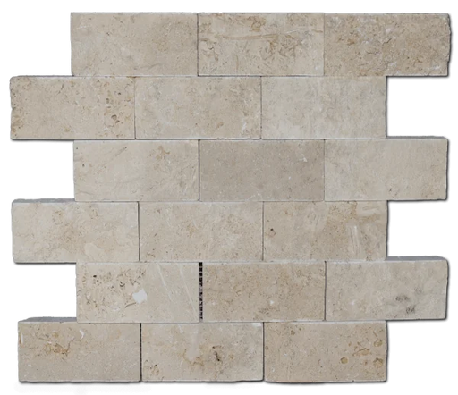 12x12 Mesh Splitface Ivory 2x4 Brick Textured Travertine Mosaic
