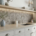 Moselle Gris 2x2 Hexagon Honed, Brushed Limestone Mosaic — Kitchen backsplash