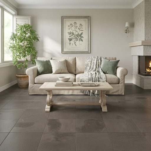 Moselle Gris Limestone Tile 24x24 Honed — Living Room floor