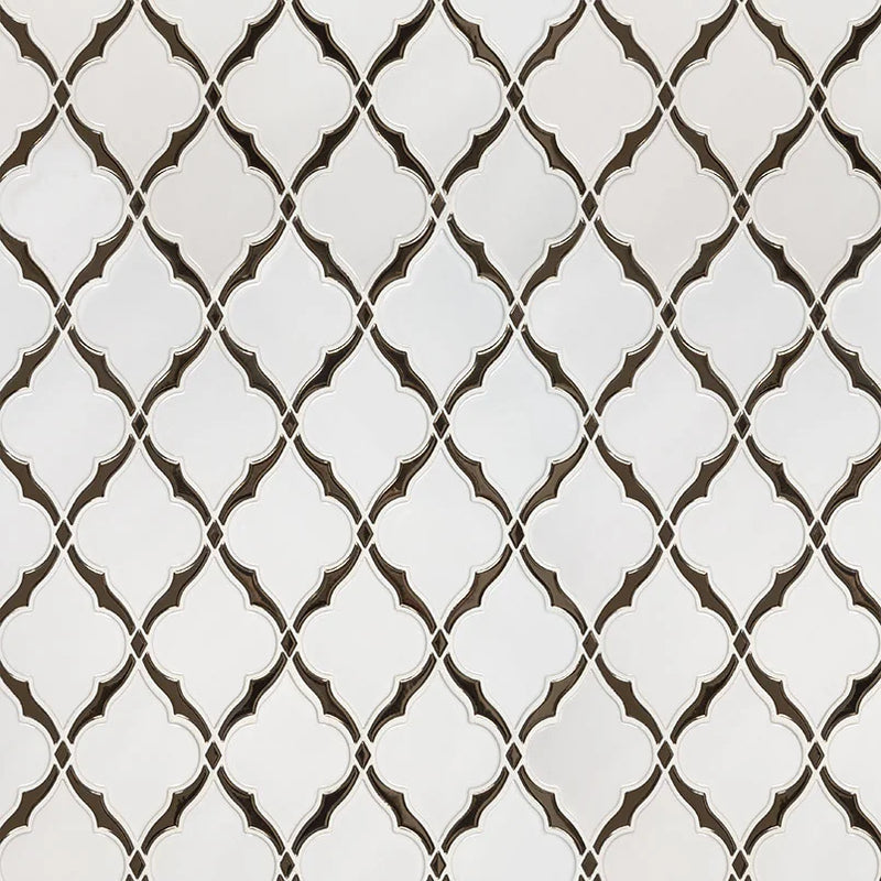 Victorian Light Arabesque Pattern Glossy Glass Mosaic Tile