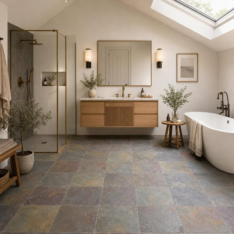 Multi Classic 12x12 Gauged Slate Tile — Bathroom floor