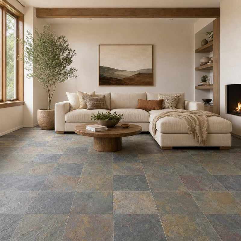 Multi Classic 24x24 Gauged Slate Tile — Living Room floor