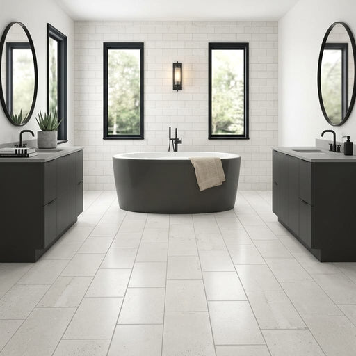 Museo Exhibition White Matte 12x24 Porcelain Tile — Bathroom floor