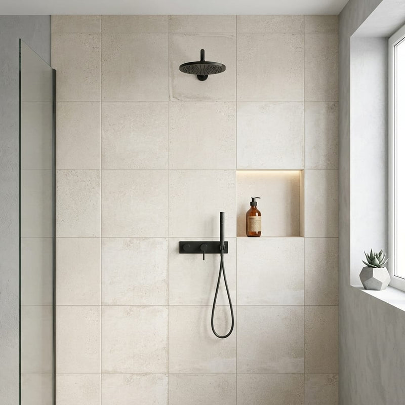 Museo Exhibition White Matte 24x24 Porcelain Tile — Bathroom shower wall
