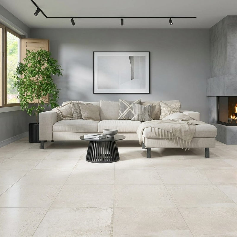 Museo Exhibition White Matte 24x24 Porcelain Tile — Living Room floor