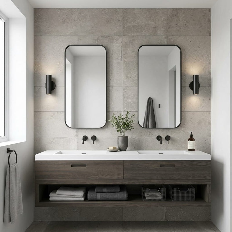 Museo Natural Grey Matte 24x48 Porcelain Tile — Bathroom vanity wall