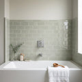 Natucer Frame Sage Glossy 6x12 Porcelain Tile — Bathroom tub surround edge