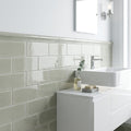Natucer Frame Sage Glossy 6x12 Porcelain Tile — Bathroom wainscot cap