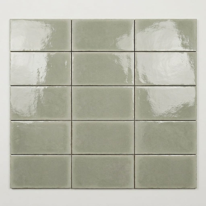 Natucer Frame Sage Glossy 6x12 Porcelain Tile close-up