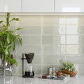 Natucer Frame Sage Glossy 6x12 Porcelain Tile — Kitchen backsplash edge