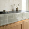 Natucer Frame Sage Glossy 6x12 Porcelain Tile — Kitchen countertop edge