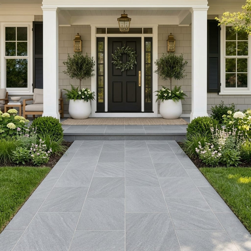 Natural Aqua Dolce Sandstone Flamed 16 x 24 x 1.25 Paver 16x24 — Front Yard front porch