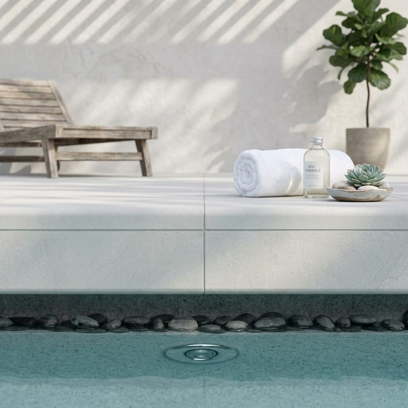 Natural Aqua Dolce Sandstone Flamed 16 x 24 x 2 Bullnose Coping 16x24 pool coping — Spa spa overhang edge