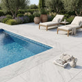 Natural Carrara Equinox Marble Leather (Sandblasted & Brushed) 12 x 24 x 1.25 Bullnose Coping 12x24 pool coping — Swimming Pool pool edge drop-face coping