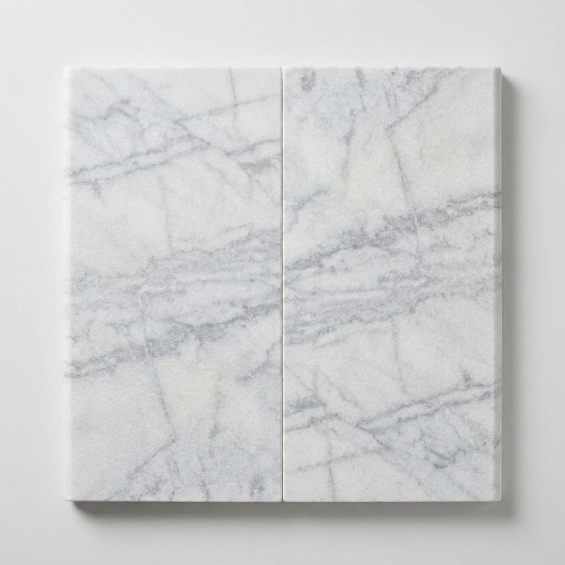 Natural Carrara Equinox Marble Leather (Sandblasted & Brushed) 12 x 24 x 2 Bullnose Coping 12x24 close-up