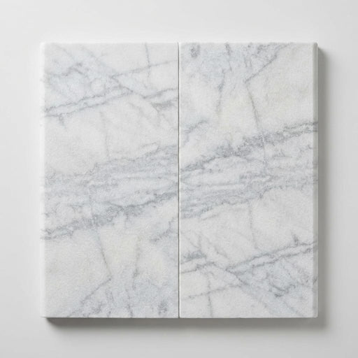 Natural Carrara Equinox Marble Leather (Sandblasted & Brushed) 12 x 24 x 2 Bullnose Coping 12x24 close-up