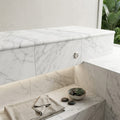 Natural Carrara Equinox Marble Leather (Sandblasted & Brushed) 12 x 24 x 2 Bullnose Coping 12x24 pool coping — Spa spa overhang edge