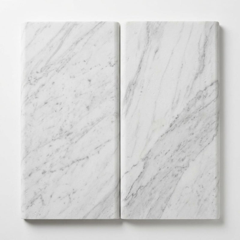 Natural Carrara Equinox Marble Leather (Sandblasted & Brushed) 12 x 24 x 2 Double Bullnose Coping 12x24 close-up