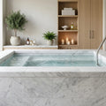 Natural Carrara Equinox Marble Leather (Sandblasted & Brushed) 12 x 24 x 2 Double Modern Coping 12x24 pool coping — Spa spa edge coping