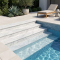 Natural Carrara Equinox Marble Leather (Sandblasted & Brushed) 12 x 24 x 2 Double Modern Coping 12x24 pool coping — Swimming Pool pool step edge