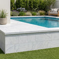 Natural Carrara Equinox Marble Leather (Sandblasted & Brushed) 12 x 24 x 2 Modern Coping 12x24 pool coping — Swimming Pool raised bond beam cap