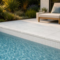 Natural Carrara Equinox Marble Leather (Sandblasted & Brushed) 16 x 24 x 2 Double Bullnose Coping 16x24 pool coping — Swimming Pool pool edge drop-face coping