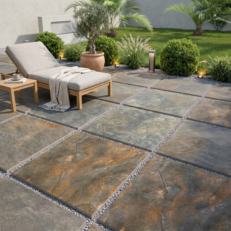 Natural Harmony Slate Porcelain Rough & Straight Edge 24 x 24 x 3/4 Paver 24x24 — Backyard patio