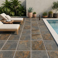 Natural Harmony Slate Porcelain Rough & Straight Edge 24 x 24 x 3/4 Paver 24x24 — Backyard pool deck