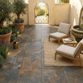 Natural Harmony Slate Porcelain Rough & Straight Edge 24 x 24 x 3/4 Paver 24x24 — Courtyard paving