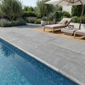Natural Indian Bluestone Limestone Tumbled & Brushed 12 x 24 x 1.25 Bullnose Coping 12x24 pool coping — Swimming Pool remodel pool edge