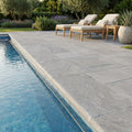 Natural Indian Bluestone Limestone Tumbled & Brushed 12 x 24 x 2 Bullnose Coping 12x24 pool coping — Swimming Pool remodel pool edge