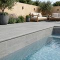 Natural Indian Bluestone Limestone Tumbled & Brushed 16 x 24 x 1.25 Bullnose Coping 16x24 pool coping — Swimming Pool remodel pool edge