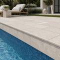 Natural Verona Marble Leather (Sandblasted & Brushed) 12 x 24 x 1.25 Bullnose Coping 12x24 pool coping — Swimming Pool remodel pool edge
