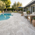 Natural Verona Marble Leather (Sandblasted & Brushed) 12 x 24 x 1.25 Paver 12x24 — Backyard pool deck