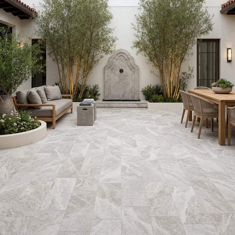 Natural Verona Marble Leather (Sandblasted & Brushed) 12 x 24 x 1.25 Paver 12x24 — Courtyard paving
