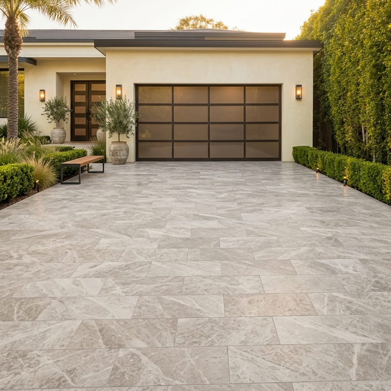 Natural Verona Marble Leather (Sandblasted & Brushed) 12 x 24 x 1.25 Paver 12x24 — Front Yard driveway