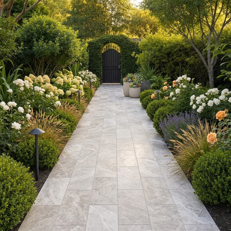 Natural Verona Marble Leather (Sandblasted & Brushed) 12 x 24 x 1.25 Paver 12x24 — Garden path