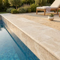 Natural Verona Marble Leather (Sandblasted & Brushed) 12 x 24 x 2 Bullnose Coping 12x24 pool coping — Swimming Pool remodel pool edge