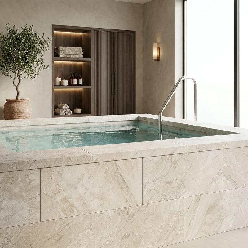 Natural Verona Marble Leather (Sandblasted & Brushed) 12 x 24 x 2 Modern Coping 12x24 pool coping — Spa spa edge coping
