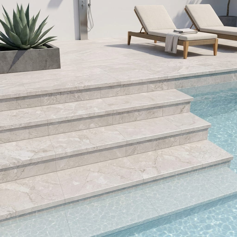 Natural Verona Marble Leather (Sandblasted & Brushed) 12 x 24 x 2 Modern Coping 12x24 pool coping — Swimming Pool pool step edge